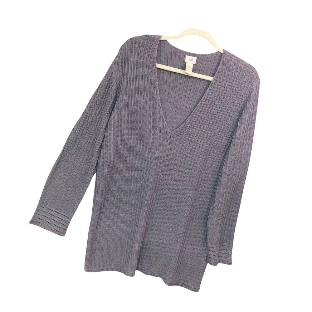 J Jill Silk Blend Fine Ribbed V-Neck Tunic Sweater Dress Mauve Purple Size L